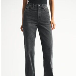 Abercrombie Ultra High Rise 90s Straight Leg Jean Washed Black Raw Hem size 27